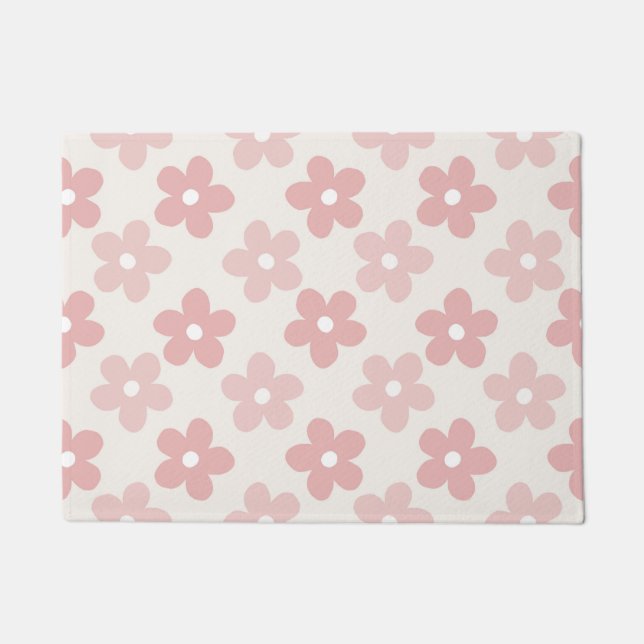 Pink Cream Daisy Flowers Retro Pattern Doormat (Front)