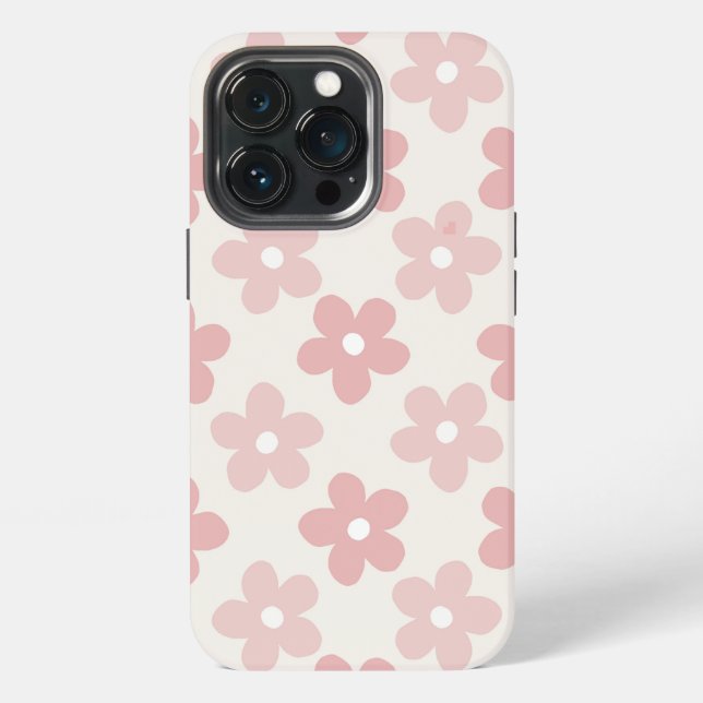 Pink Cream Daisy Flowers Retro Pattern iPhone Case (Back)