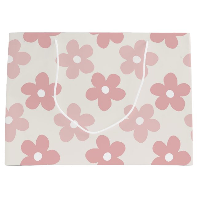 Pink Cream Daisy Flowers Retro Pattern Large Gift Bag (Front)