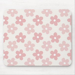 Pink Cream Daisy Flowers Retro Pattern Mouse Mat