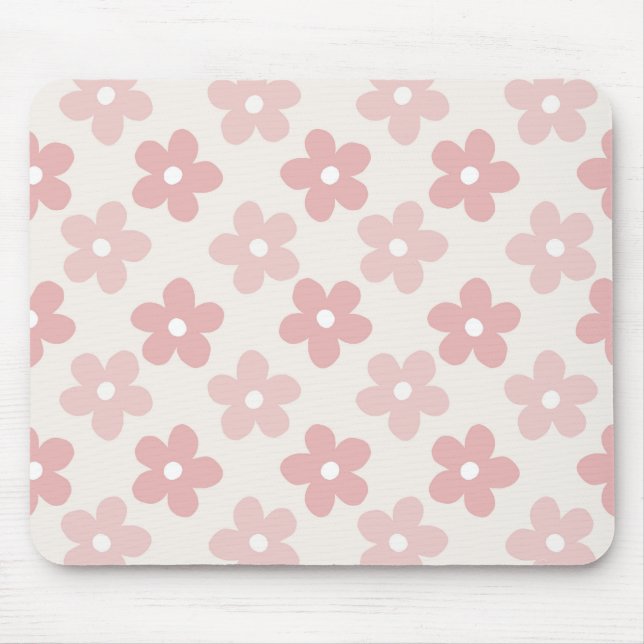 Pink Cream Daisy Flowers Retro Pattern Mouse Mat (Front)
