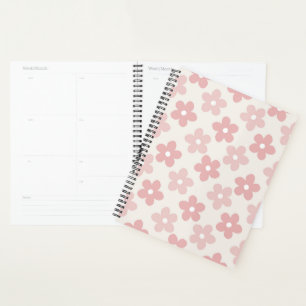 Pink Cream Daisy Flowers Retro Pattern Planner