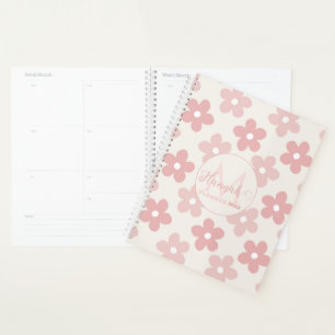 Pink Cream Daisy Flowers Retro Pattern Planner
