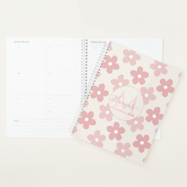 Pink Cream Daisy Flowers Retro Pattern Planner (Display)