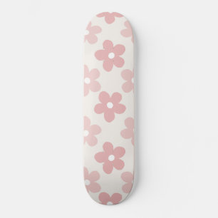 Pink Cream Daisy Flowers Retro Pattern Skateboard