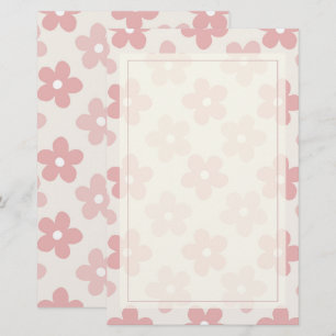 Pink Cream Daisy Flowers Retro Pattern Stationery