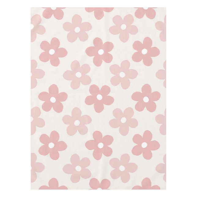 Pink Cream Daisy Flowers Retro Pattern Tablecloth (Front)
