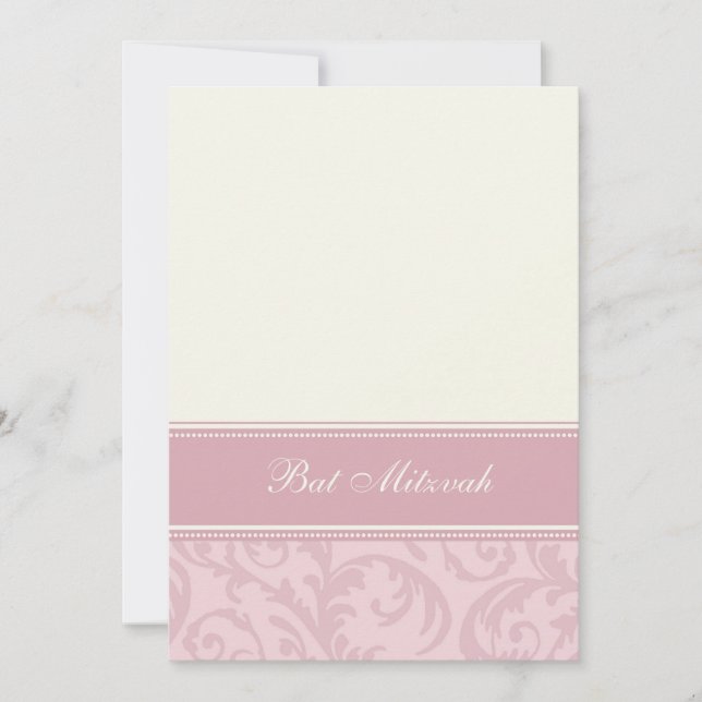 Pink Cream Damask Bat Mitzvah Invitations (Front)