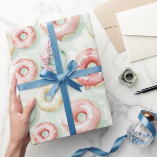 Pink Cream Donuts Birthday Wrapping Paper