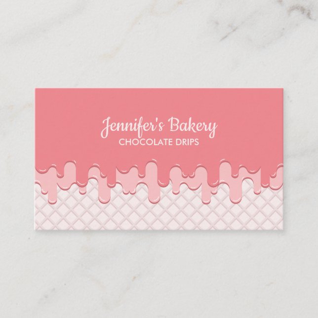 Pink Cream Drip Wafer Bakery Business Card (Front)