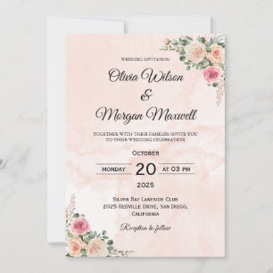 Pink Cream Floral Chic Wedding Invitation