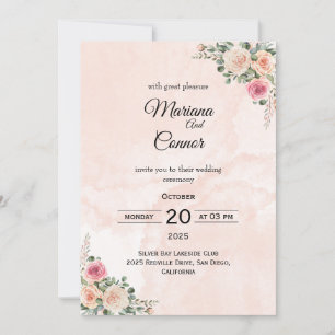 Pink Cream Floral Classic Wedding Invitation