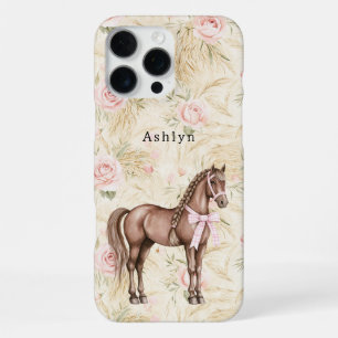 Pink Cream Floral Horse iPhone 16 Pro Max Case