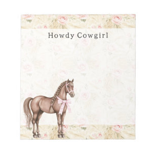 Pink Cream Floral Horse Notepad