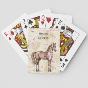 Pink Cream Floral Horse Playing Cards