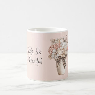 Pink Cream Floral Leopard Bow Vase Coffee Mug