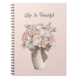 Pink Cream Floral Leopard Bow Vase  Notebook