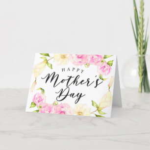 Pink Cream Floral Wreath Mother's Day Holiday Card