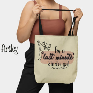 Pink Cream Funny Cat Procrastinate Lazy Woman Tote Bag