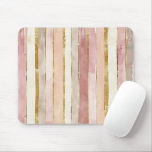 Pink Cream Gold Blush Stripes Mouse Mat