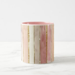 Pink Cream Gold Blush Stripes Two-Tone Coffee Mug