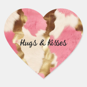 Pink Cream Gold Cowhide Heart Sticker