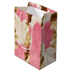 Pink Cream Gold Cowhide Medium Gift Bag