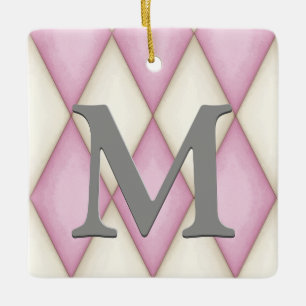 Pink & Cream Harelequin Check Pretty Personalised Ceramic Ornament