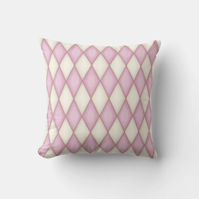 Pink & Cream Harlequin Diamond Check Pattern Cushion (Front)
