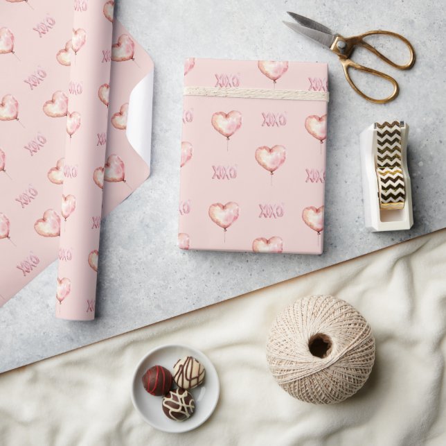 Pink Cream Heart Balloon XOXO Wrapping Paper (Crafts)