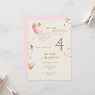 Pink & Cream Heart-ly Believe Birthday Party II Invitation