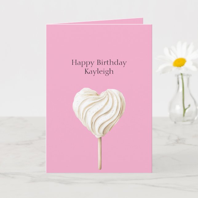 Pink Cream Heart on Stick Birthday Card (Small Plant)