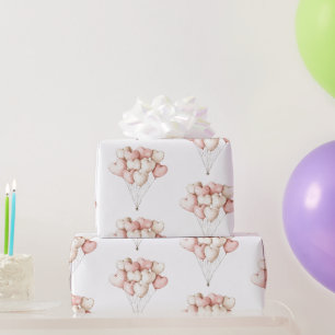 Pink Cream Hearts Balloons Birthday Wrapping Paper