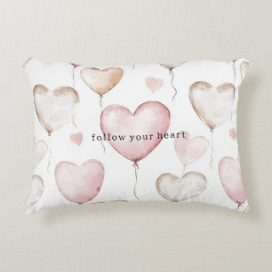 Pink Cream Hearts Decorative Cushion