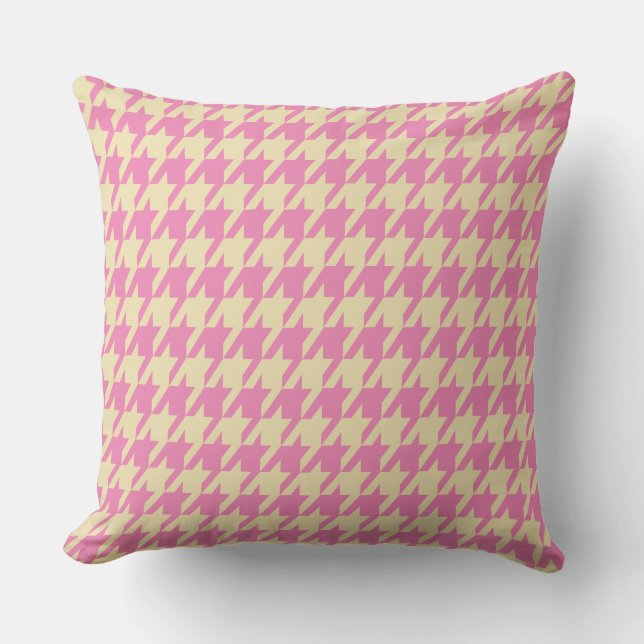 Pink & Cream Houndstooth Large Tiles Cushion (Front)