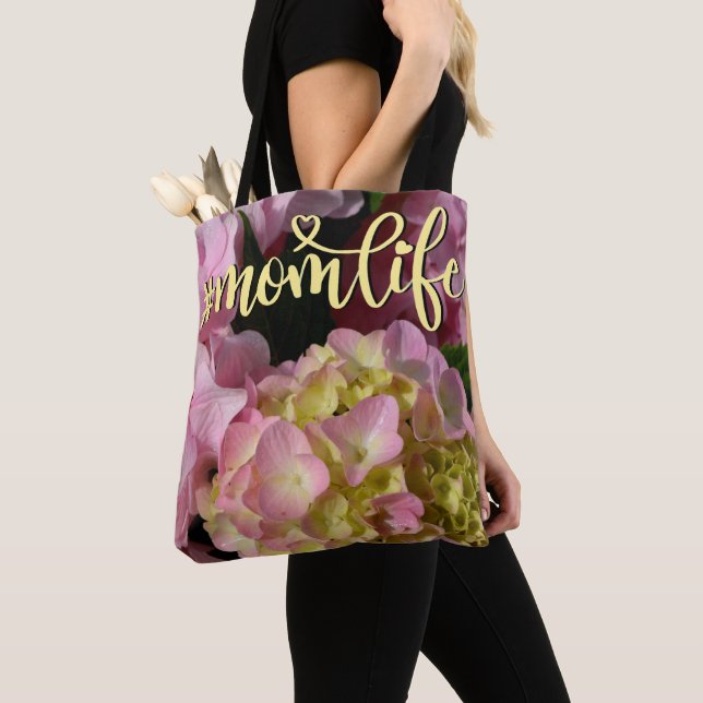 Pink Cream Hydrangeas yellow pink floral  mum life Tote Bag (Close Up)