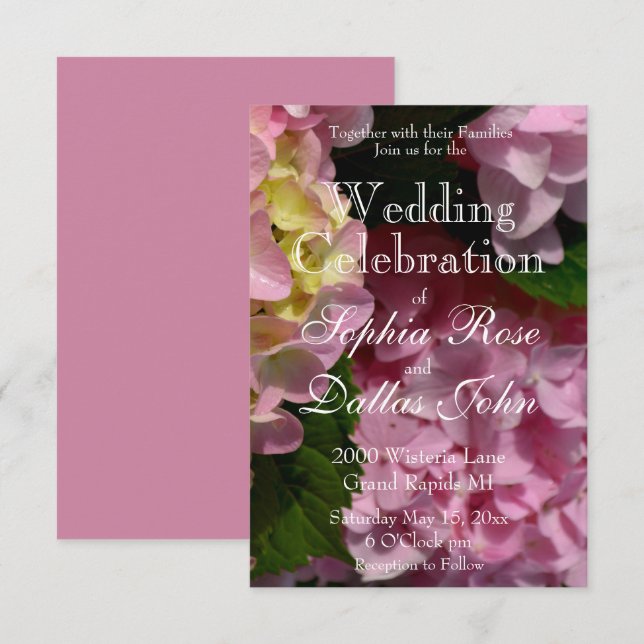 Pink Cream Hydrangeas yellow pink floral Wedding  Invitation (Front/Back)