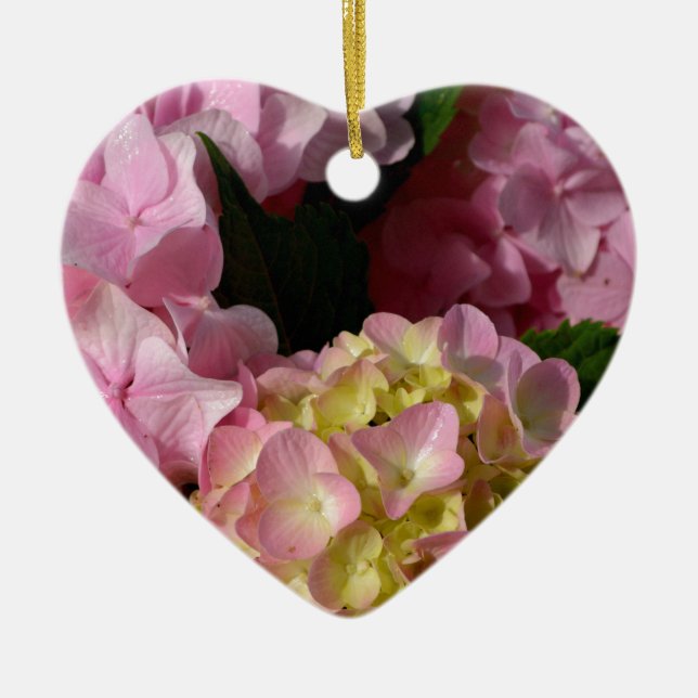 Pink Cream Hydrangeas yellow pink green floral  Ceramic Tree Decoration (Front)