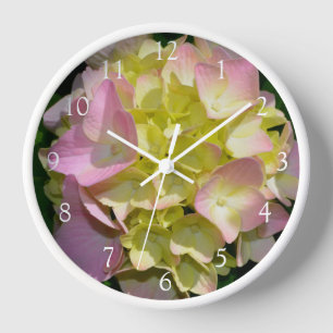 Pink Cream Hydrangeas yellow pink green floral Clock