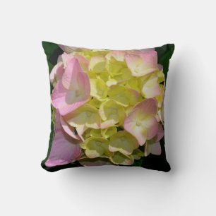 Pink Cream Hydrangeas yellow pink green floral  Cushion