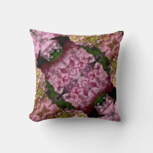 Pink Cream Hydrangeas yellow pink green floral  Cushion