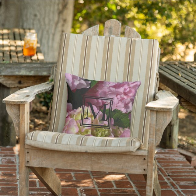 Pink Cream Hydrangeas yellow pink green floral   Cushion (Chair)