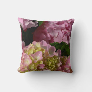 Pink Cream Hydrangeas yellow pink green floral  Cushion