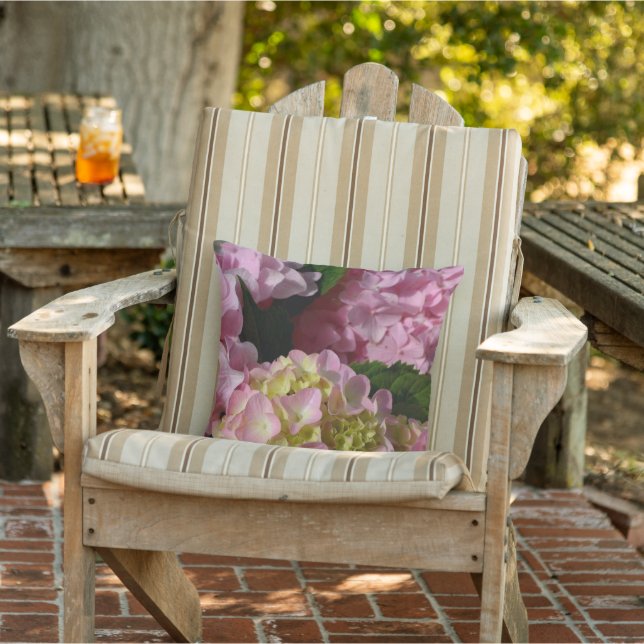 Pink Cream Hydrangeas yellow pink green floral   Cushion (Chair)
