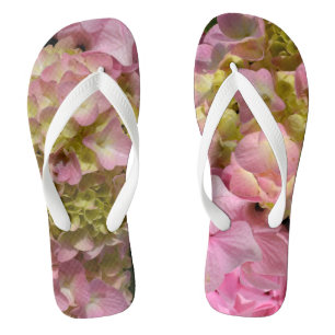 Pink Cream Hydrangeas yellow pink green floral  Flip Flops