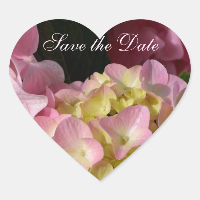 Pink Cream Hydrangeas yellow pink green floral  Heart Sticker (Front)