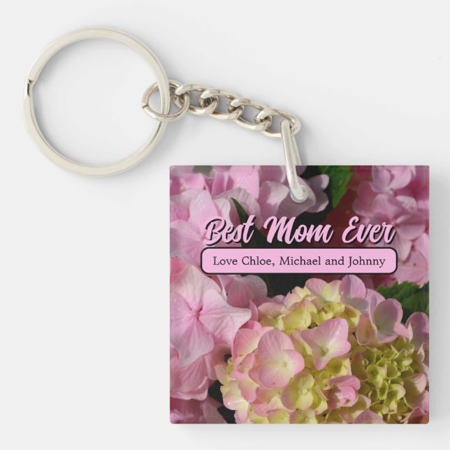 Pink Cream Hydrangeas yellow pink green floral  Key Ring (Front)