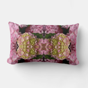 Pink Cream Hydrangeas yellow pink green floral  Lumbar Cushion