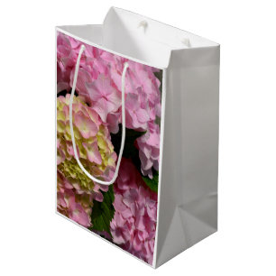 Pink Cream Hydrangeas yellow pink green floral  Medium Gift Bag