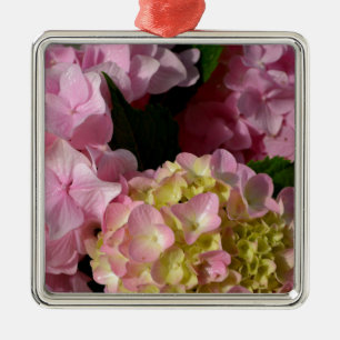 Pink Cream Hydrangeas yellow pink green floral Metal Tree Decoration